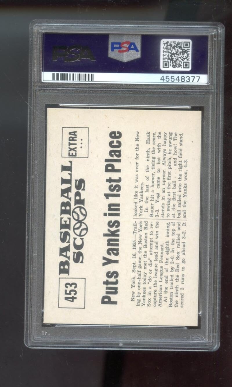 1961 Nu-Card Baseball Scoops #453 Homer By Yogi Berra Puts Yanks In 1st Place PSA 6 Graded Card MLB