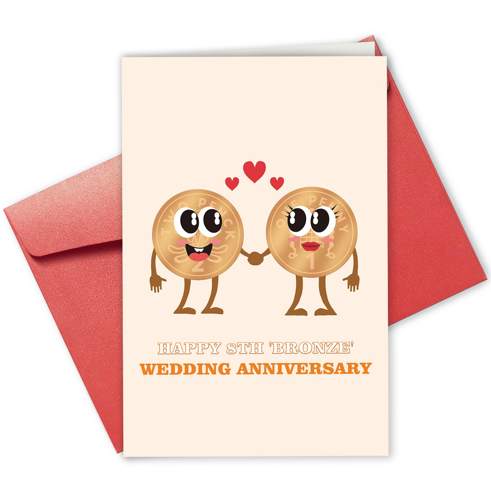 Gevinna Funny 8th Anniversary Card for Him Her, Bronze Wedding