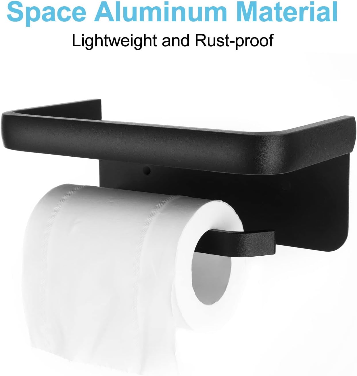 Toilet Paper Holder with Shelf, Wall Mounted Toilet Paper Roll Holder with Screws, Tissue Paper Storage Holder, Aluminum Rust-Proof Roll Paper Holder for Bathroom, Black