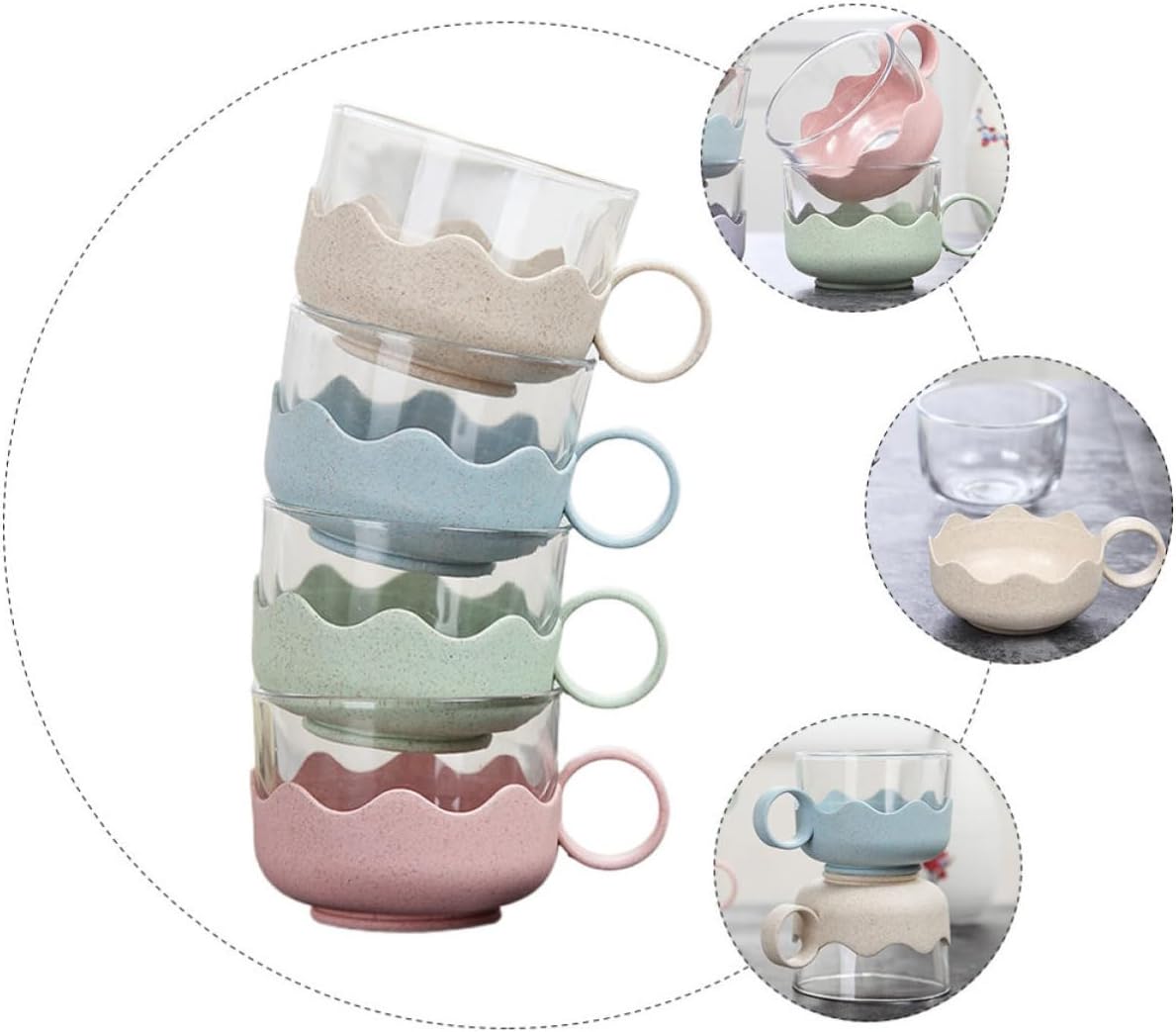 4pcs Thickened Glass Cups Set with Smooth Mouth and Thick Bottom, Sturdy round Milk and Water Drinking Cups for Home Beverage Use Random Color