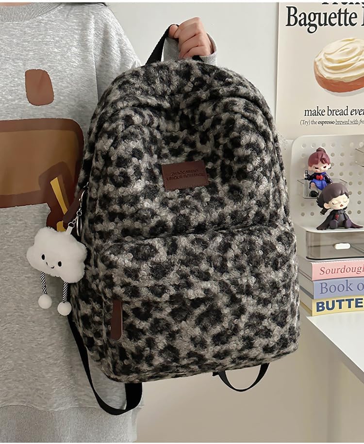 Cute Backpack Fuzzy Cheetah Shoulder Bag, Y2k Purse Fleece Chic Bookbag Trendy Aesthetic Coquette Daypack 90s Purse (Black Cheetah) - Image 2