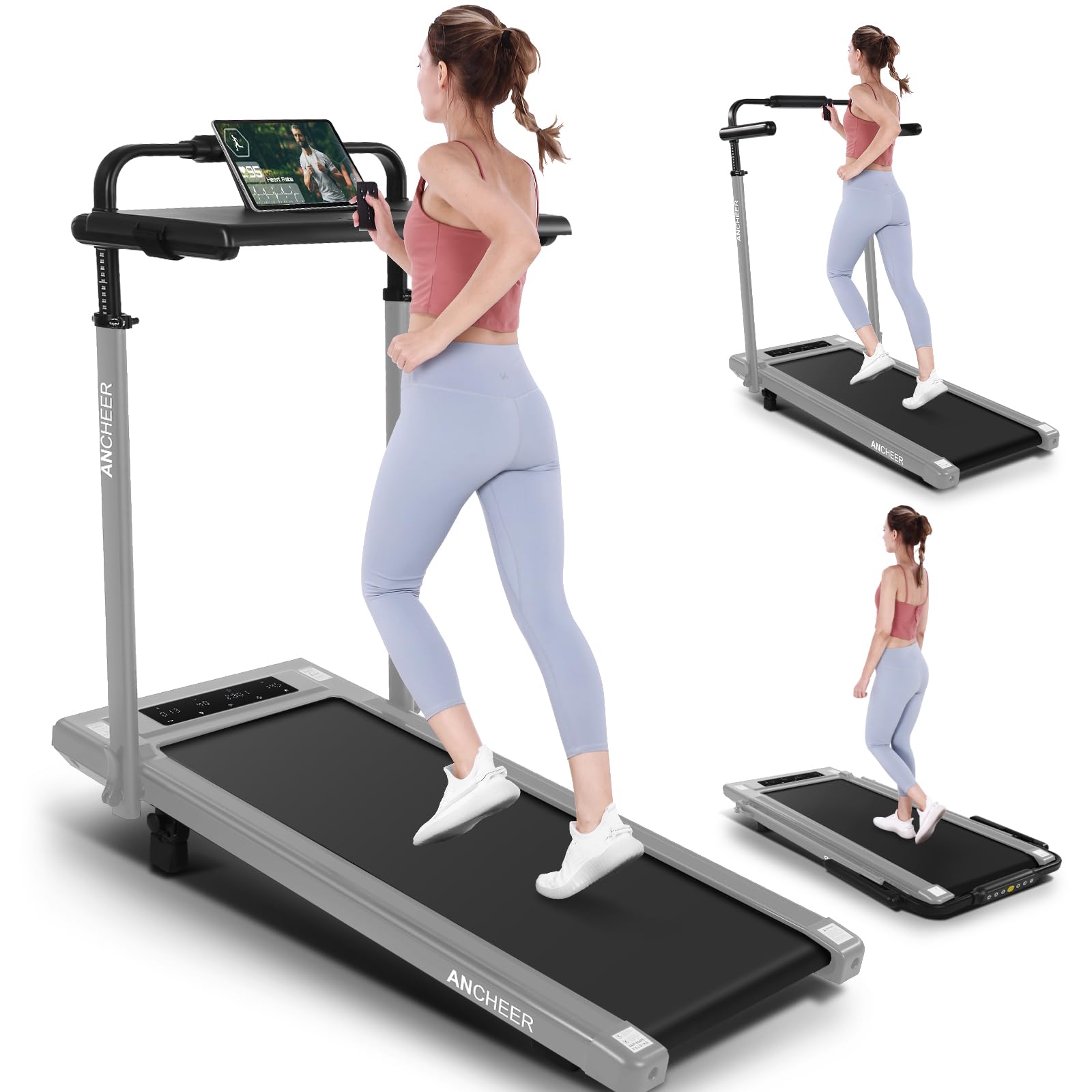 ANCHEER Walking Pad with Desk 47-50.5 Inch Adjustable Height, 6 in 1 Treadmill with 8% Incline for Home Workstation, Folding Treadmill 300lbs Weight