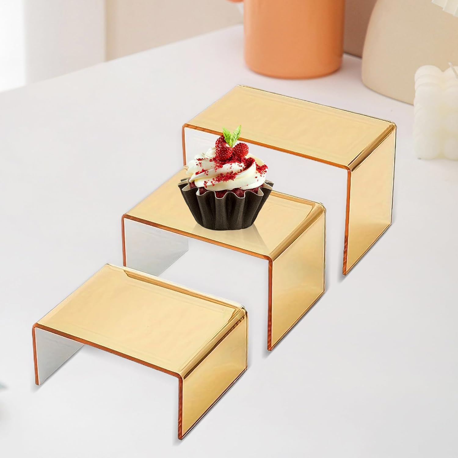 Acrylic Risers - Display Risers | Display Stand | Gold Acrylic Shelf Riser | Sizes Organizer | Dessert Display Rack | Showcase