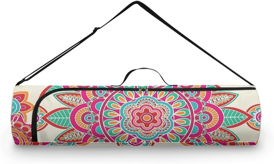 Mandala Yoga Mat Bag Carrier Full-Zipper Extra Large Size 20cm*76cm Adjustable Strap Pilates Gym Tote Bag Exercise Breathable
