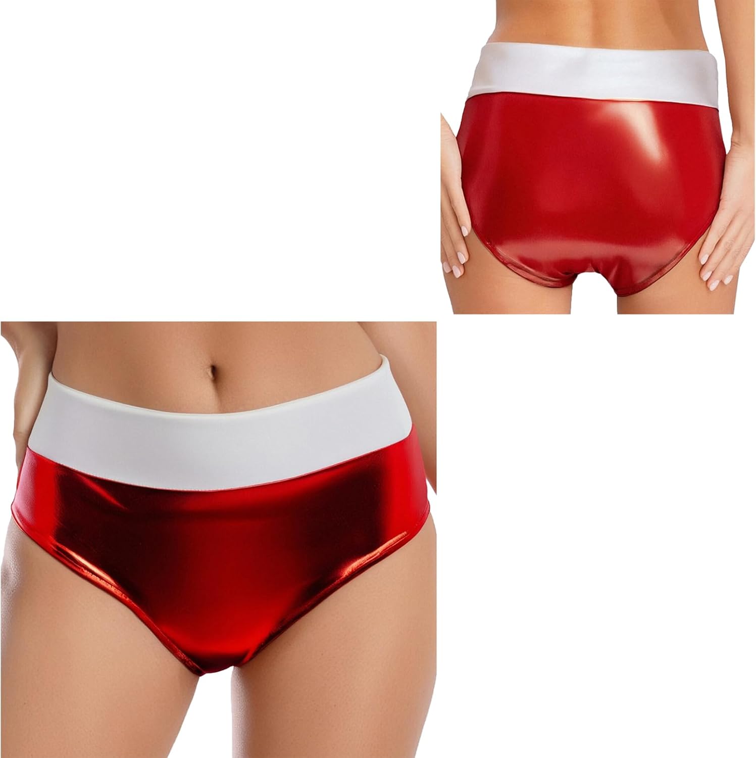Women's Shiny Metallic Color Block Briefs Sports Dance Booty Shorts Rave Night Party Hot Pants