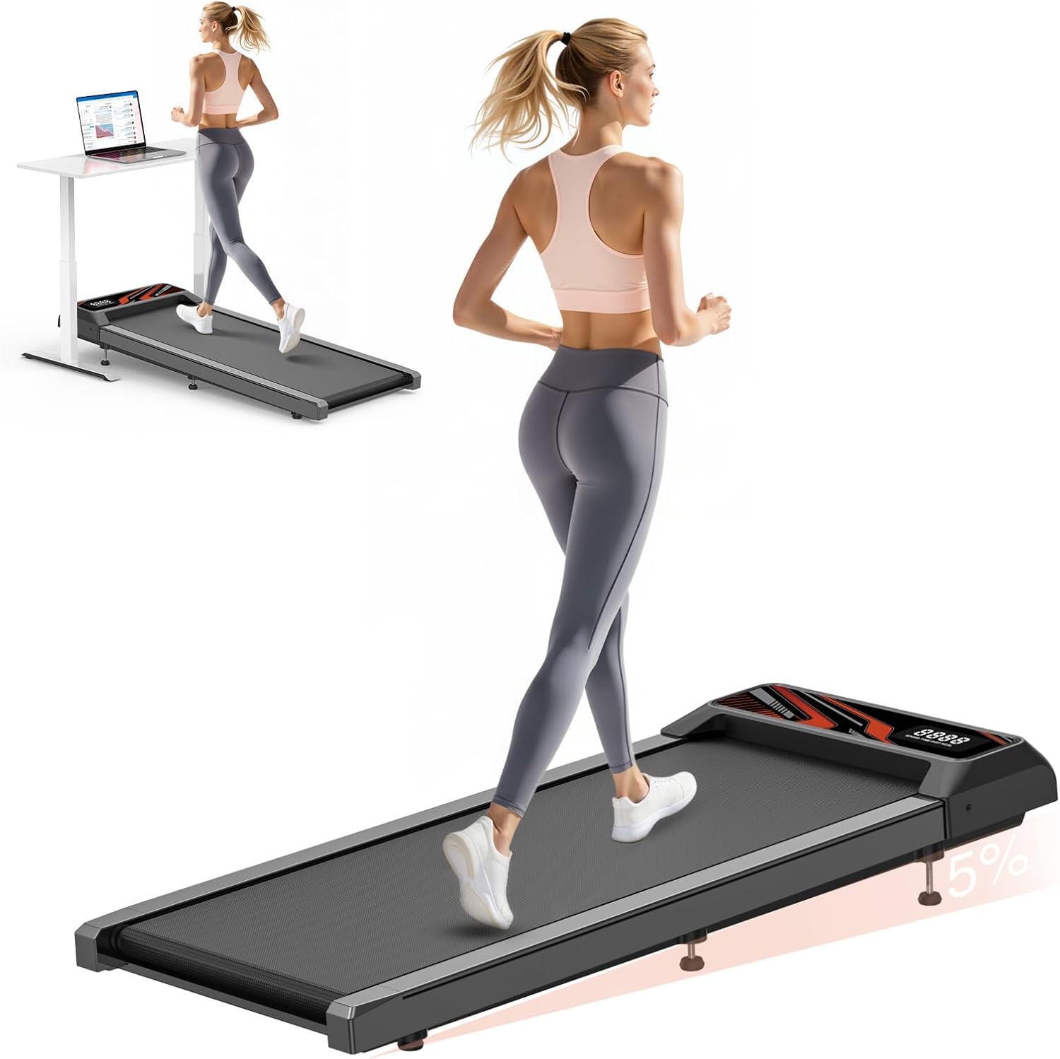 Walking Pad Treadmill with 0%-5% Incline and APP Sync, Small Compact Under Desk Treadmills for Home and Office with Remote Control and LED Display, 2.5HP