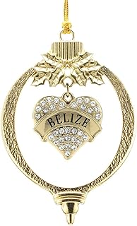 Inspired Silver - Belize - Gold Christmas Ornament - Pave Heart Charm Christmas Tree Ornament with Cubic Zirconia - Holiday Hanging Decoration