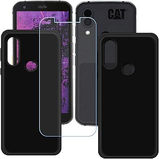 YZKJSZ Capa para CAT S62 Pro + Película protetora de vidro temperado – [2 unidades] Capa de proteção de silicone TPU preta em gel macio para CAT S62 Pro (5,7 polegadas)