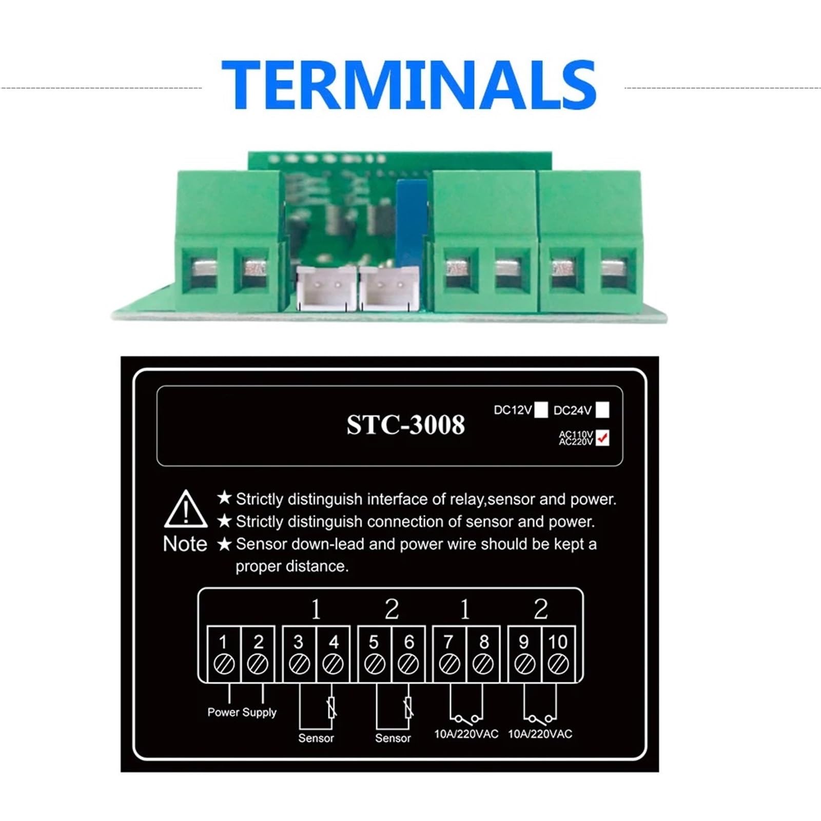 1 pz STC-3008 Doppio regolatore di temperatura digitale Due uscite relè 12 V/24 V CA 220 V Termostato termoregolatore con riscaldatore e raffreddatore(DC 12V)