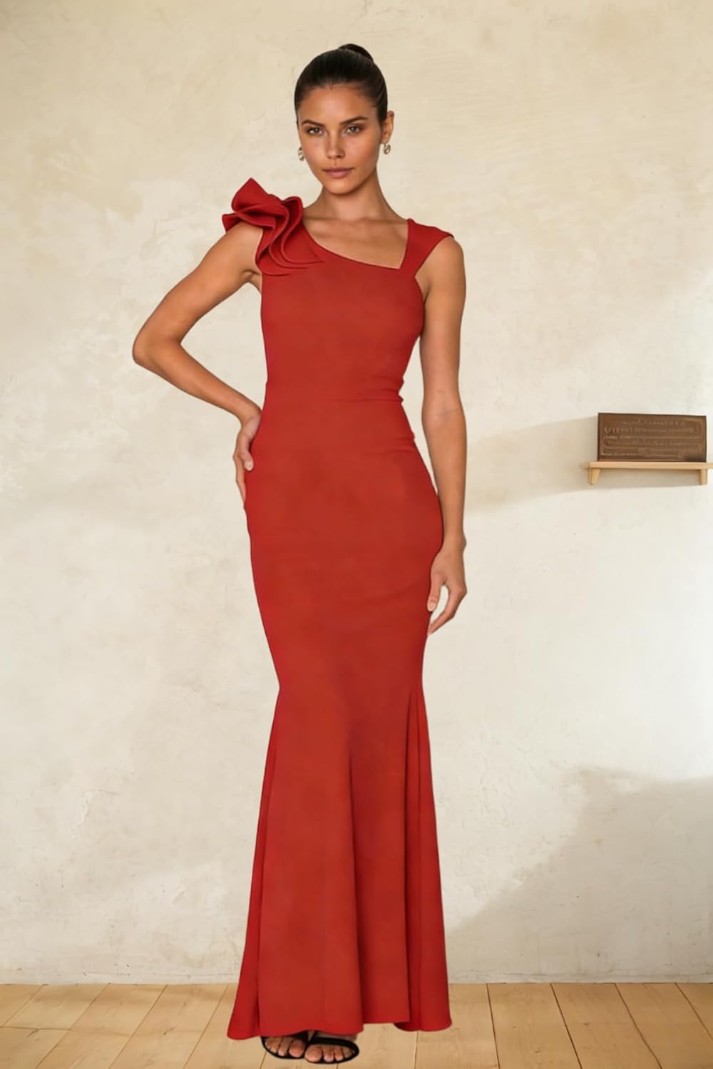 Satin Mermaid Prom Dresses Long for Women 2026 Sleeveless Formal Evening Gown Ruffle Bridesmaid Dress