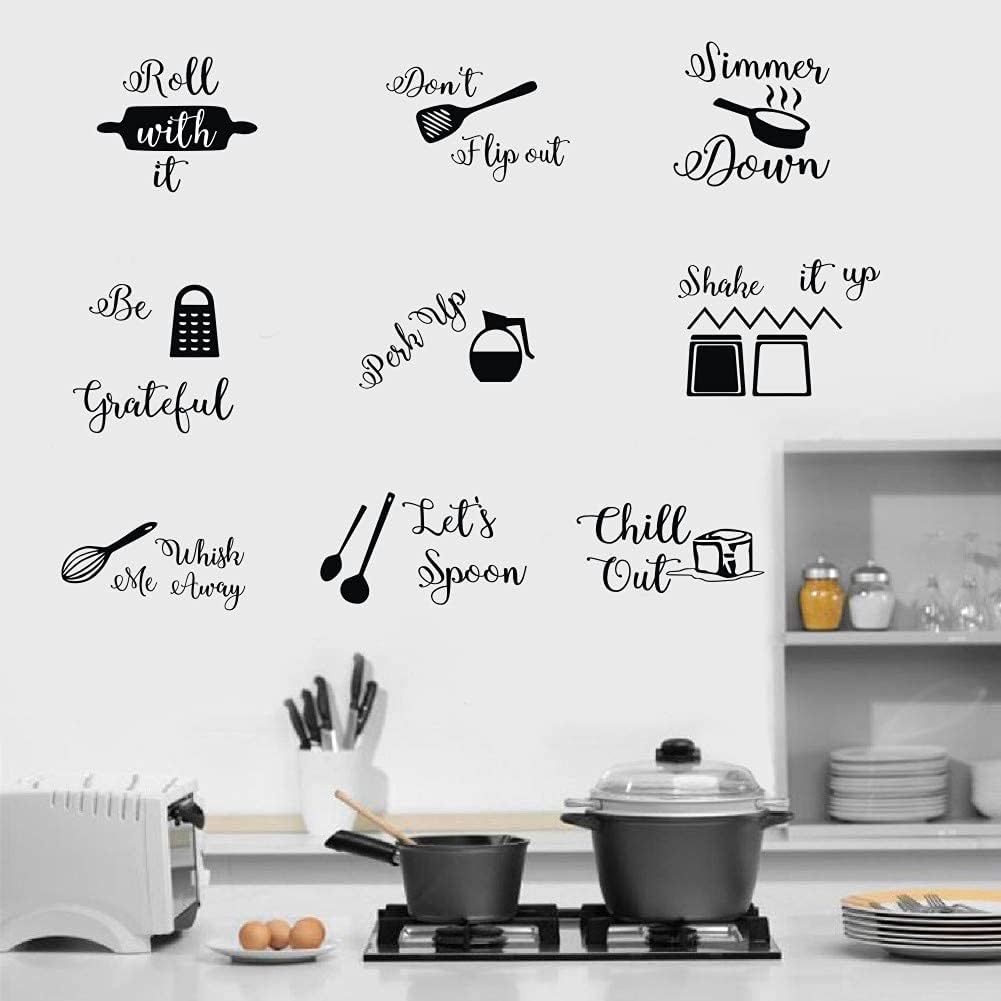 IARTTOP Kitchen Quotes Wall Decal, Roll It Let’s Spoon Sticker, Black Cooking Utensils Wall Art for Kitchen Dining Room Fridge Restaurant Decor