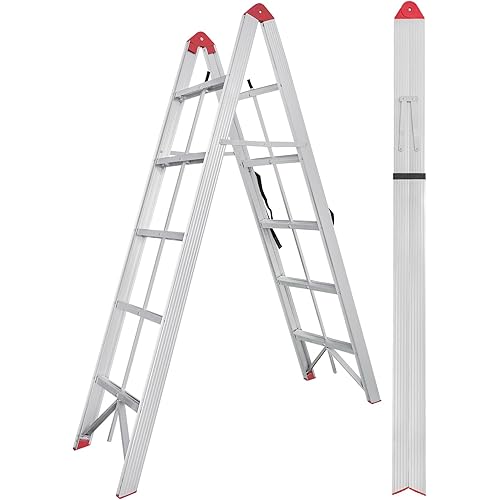 Aluminum 5 Step Folding Ladder with Anti-Slip Pedal, 14.1 LBS, Compact & Lightweight, 330 LBS Capacity, Collapsible Ladder with A Frame Design for Indoor & Outdoor Work