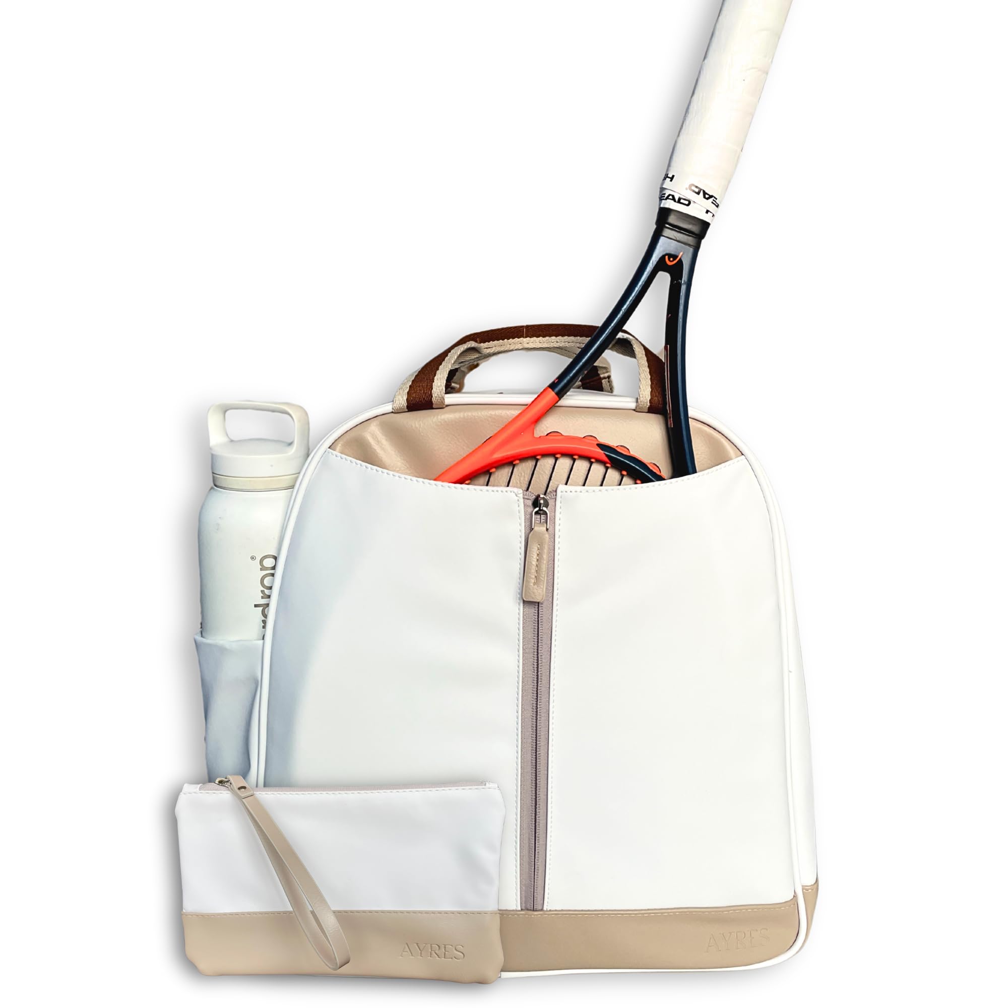 AYRES Tennis Backpack - Spacious Womens Tennis, Padel & Pickleball Bag | Quick-Access Racket Compartment (Fits 2) | Designer Tennis Bag, Water-Resistant & Easy To Clean, Makeup Pouch Included