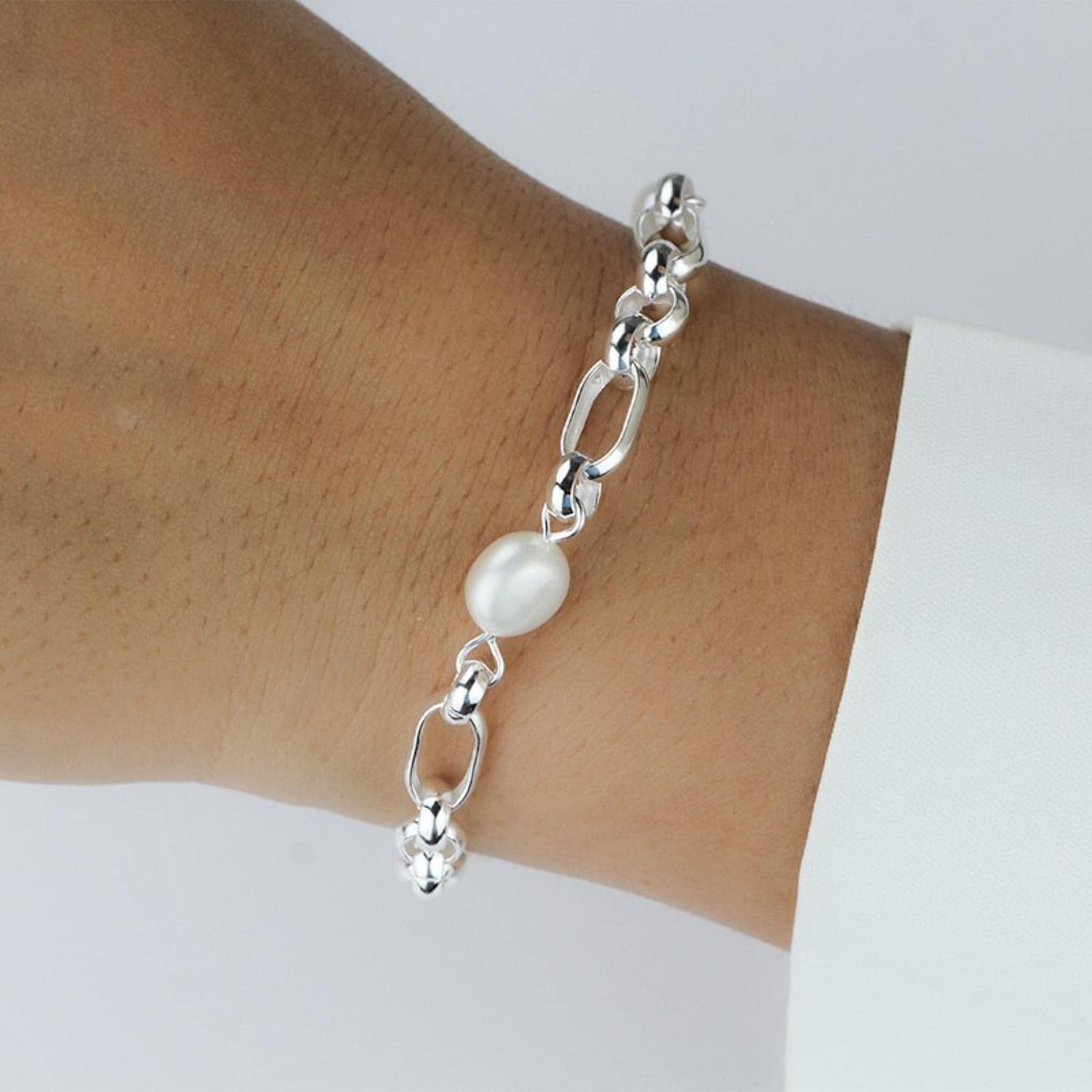 Braccialetto in Argento Sterling 925 Dolce 8mm con Perle Barocche per Le Donne Gioielli da Sposa di Compleanno Fine S925 Da1653