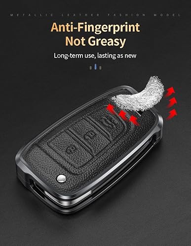 Miniatura 4 de SANRILY Marco de aleación de aluminio y funda de cuero genuino para llavero Hyundai I30 Kona 2017 en adelante, Veloster 2018 sin llave, protección