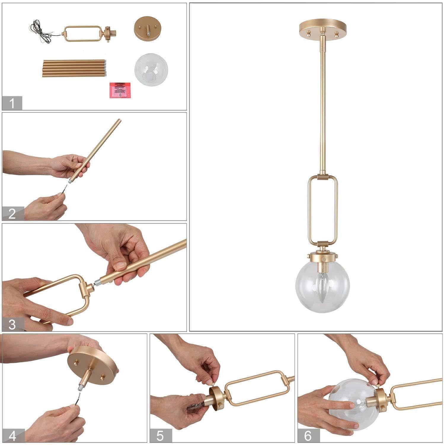 KSANA Pendant Light Kitchen Island, Gold Glass Pendant Light Fixture with Globe Shade Modern Hanging Adjustable Ceiling Pendant Lights for Dining Room Hallway Bedroom Living Room