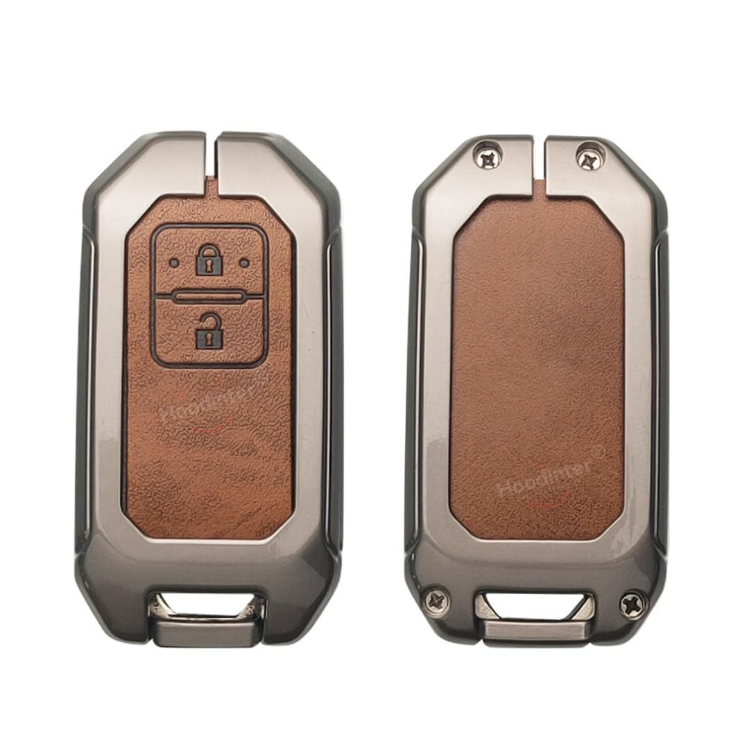 Metal Leather Key Cover Compatible for Toyota Urban Cruiser Hyryder, Glanza, Taisor, Rumion, Urban Cruiser Ebella (2020-2026) | 2 Button Smart Key - Brown-image-15