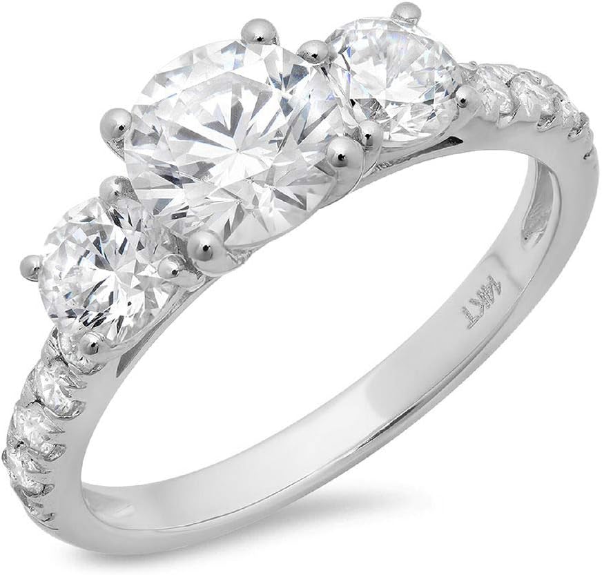 Clara Pucci 2.2ct Round Cut Pave Three Stone Accent Promise Bridal Engagement Wedding Anniversary Band Ring 14K White Gold