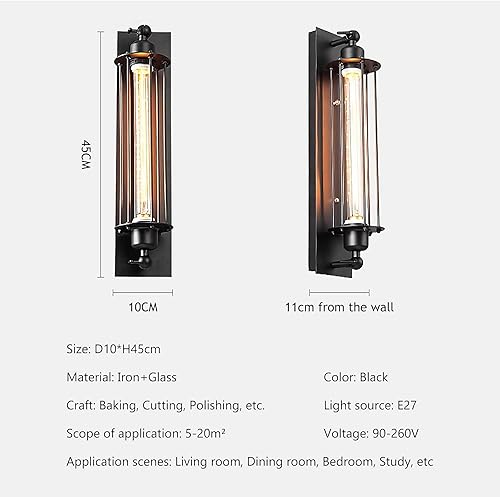 Miniatura 7 de Lámpara de pared rústica, aplique de pared industrial vintage para interiores, aplique de pared rectangular de hierro forjado retro, aplique de