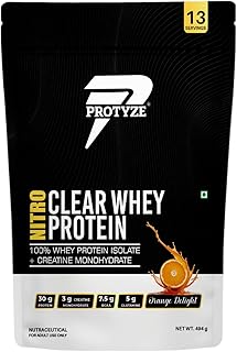 Nitro Clear Whey Protein with 30g Protein, 3g Creatine Monohydrate, Supports Muscle Growth, Boost Strength, Enhance Endurance, Increase Athletic Performance (13 serving, Orange Delight)