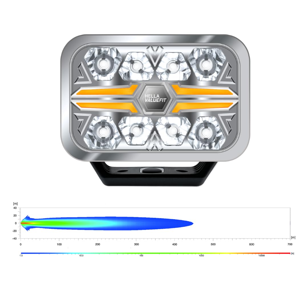 HELLA VALUEFIT LED Reflektor dalekosiężny - Blade Chrome RE 9" - 12V / 24V - prostokątny - Liczba referencyjna: 25 - przezroczysty - Kolor światła: biały/bursztyn - 1FJ 357 199-081