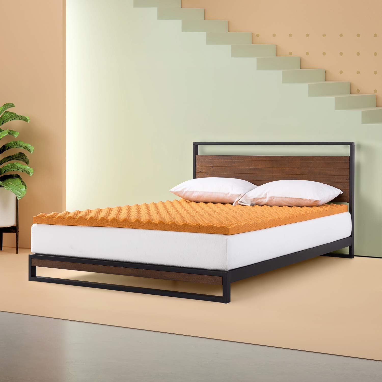 ZINUS 2 Inch Copper Memory Foam Mattress Topper / Cooling Foam / Pressure Relieving Contoured Surface, King