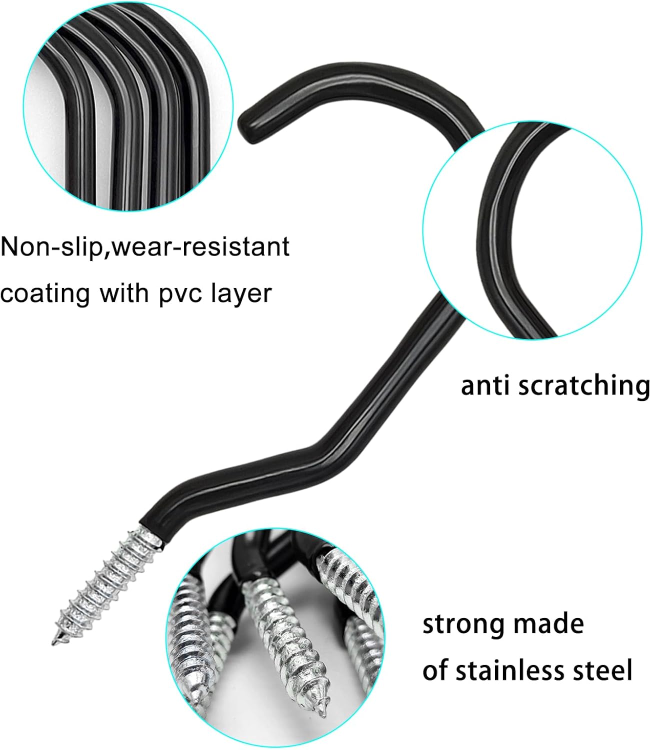 Scartink 6PCS Black Heavy Duty Bike Storage Hooks Bicycle Wall Mounted Hooks Large Screw Hooks for Wall,Ceiling image 2