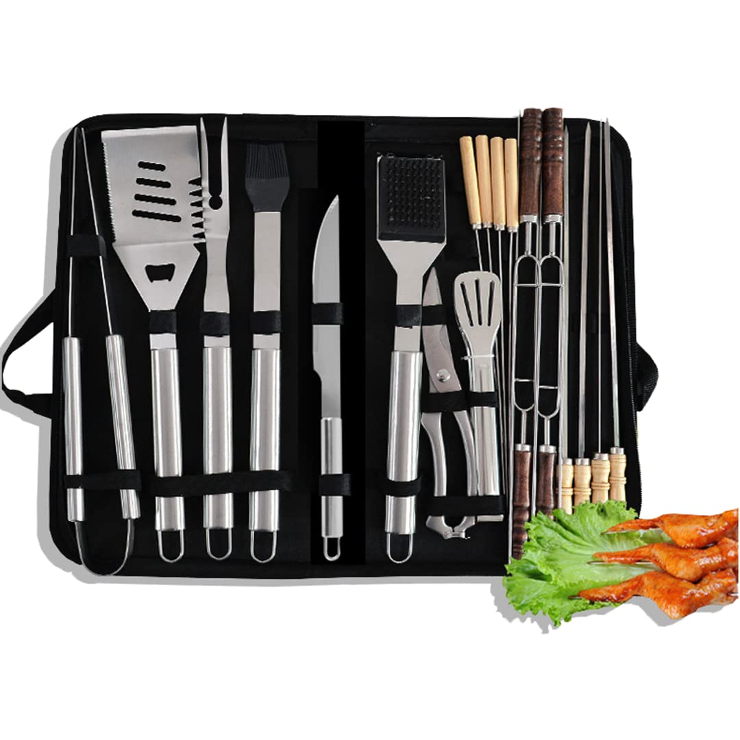 20PCS Profesjonalny zestaw akcesoriów do grillów ze stali nierdzewnej dla mężczyzn, zestaw narzędzi do grillowania Heavy Duty, zestaw akcesoriów do grillowania z torbą do przechowywania