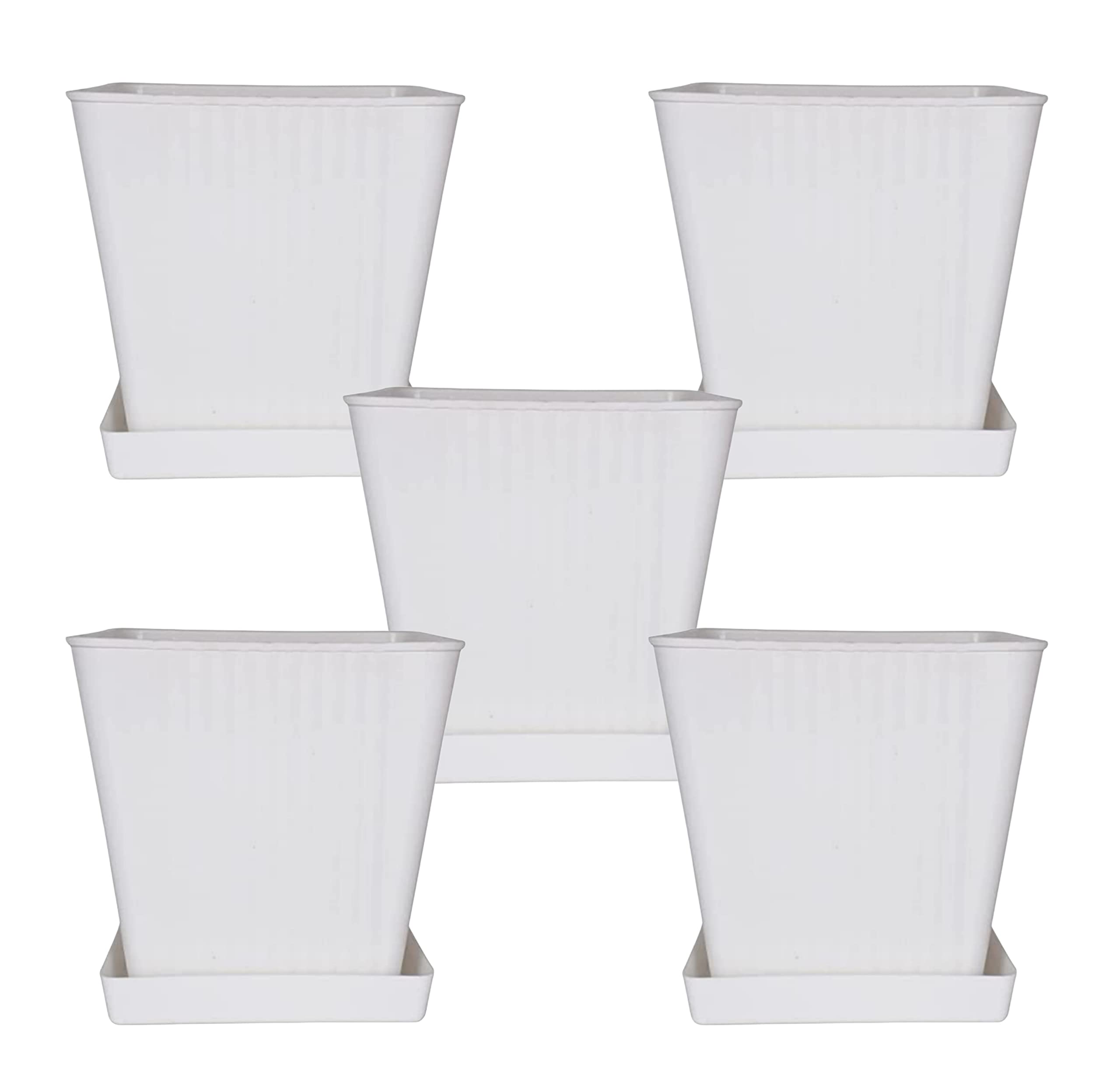 JUSThink Plastic Classic Square Shape Flower Plant Pot with Plate, 11 Inch, Multicolor, for Indoor and Outdoor Gardening, Flowers Pot Gardening Gamla. (White, Pack of 5) (B0BXD1TVCM) Amazon Price History, Amazon Price Tracker