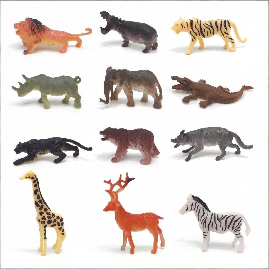 Copbopwn 12 Pack Realistic Safari Animal Figures Set Plastic Zoo Jungle Animals Toys for Kids Toddlers Educational Wild Animal Toys for Boys Girls Includes Lion Tiger Elephant Giraffe (SETB)