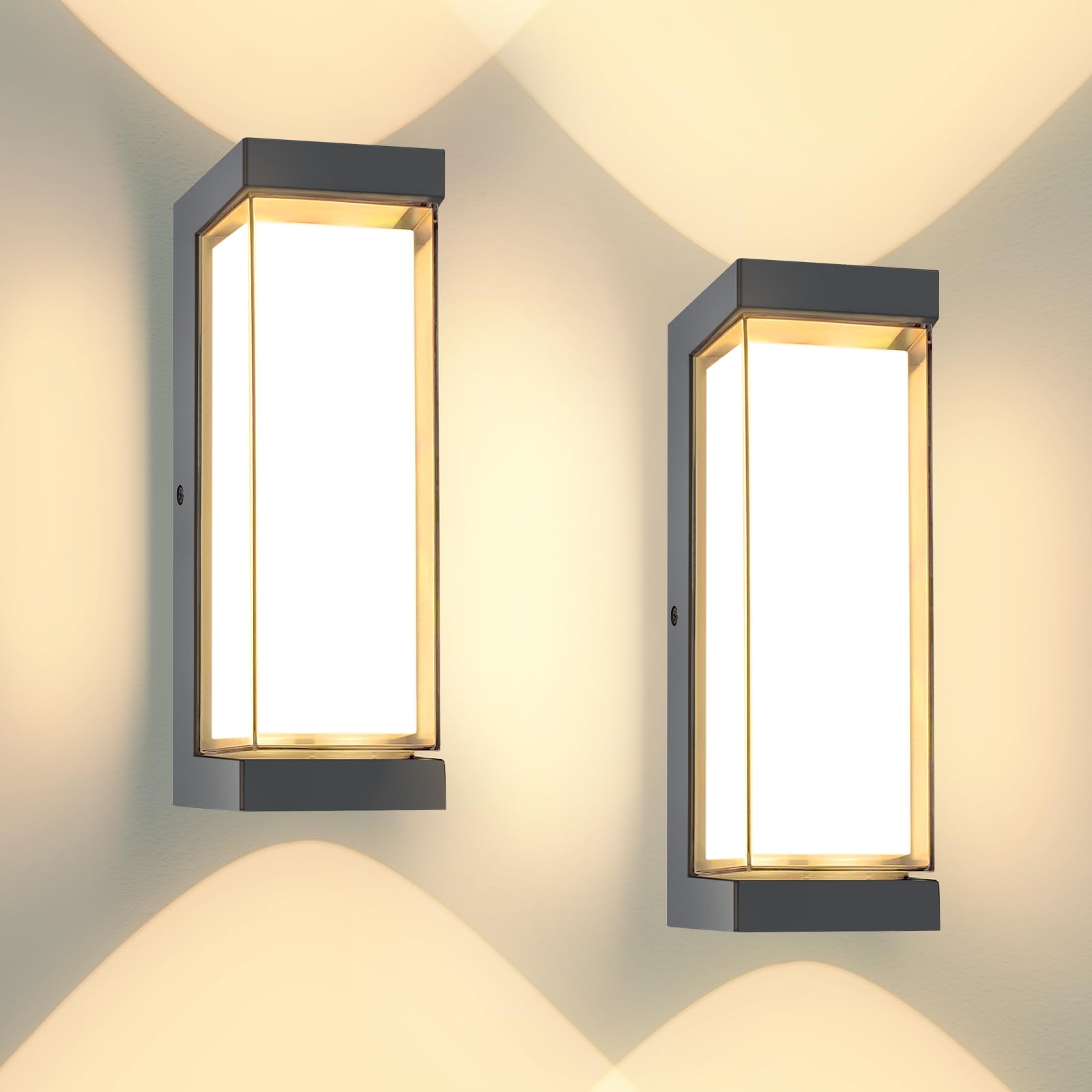 YindaLux 24W LED Apliques Pared Exterior Antracita, IP65 3000LM Luz de Interior/Exterior, 3000K Lámpara Moderna al Aire Libre, Luces de Pared de Aluminio para Terraza, Entrada, 2 Piezas