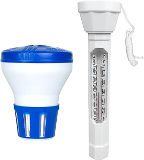 Poolmaster Pool Maintenance Essentials 2-Pack, Floating Chlorine Dispenser with Adjustable Flow and Classic Pool Thermometer for Water Temperature, For Above-Ground and Inground Pools, Spas & Hot Tubs