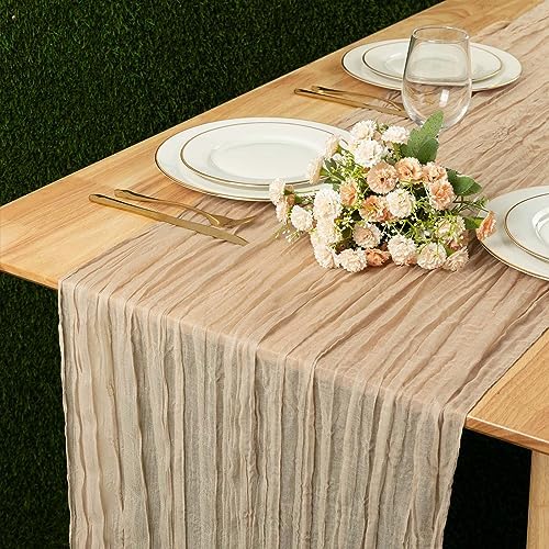 Kesfey 90x400cm Cheesecloth Table Runner Beige, 13FT Long Rustic Gauze Boho Table Runner for Wedding Bridal Banquet Decoration Party Festivals(35x157in)
