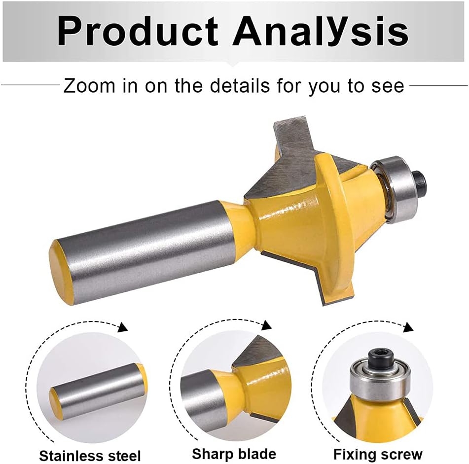 2Pcs 120 Degree 1/2 Inch Shank Tongue and Groove Router Bit Set Woodworking Groove Cutter Tool