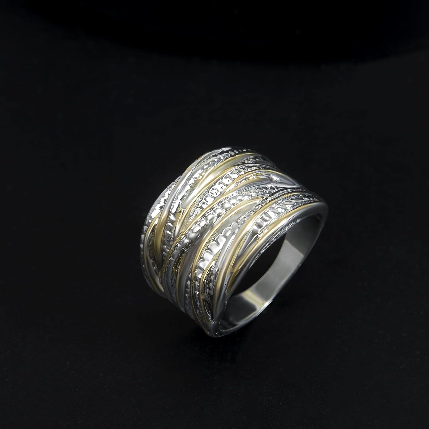 Designer Jewelry Antique Fashion Intertwined Crossover Band Ring Two-tone Chunky Statement Rings for Women Gift - Image 4