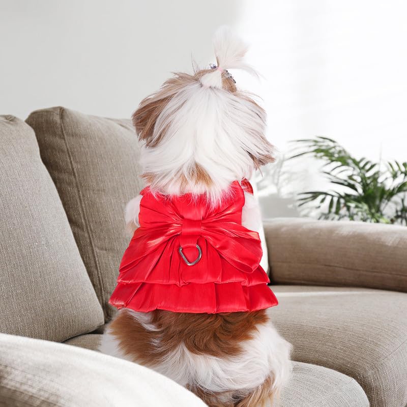 Norbi Cute Small Dog Dresses Female Puppy Outfits with Bowknot Spring Summer Princess Dress Birthday Designer Dog Clothes Red S