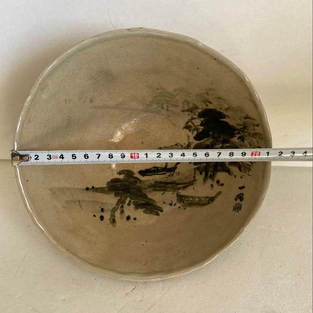 平茶碗　赤膚　尾西楽斉造　茶道具 茶道具 抹茶茶碗 平茶碗 赤膚焼 灰釉 銘 朝霧 尾西楽斎作 尋牛斎書付