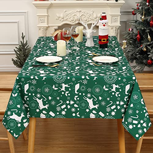 LuxFocus Nappe de Noël 132 x 178 cm - Nappe rectangulaire de Noël - Cerf aléatoire et cadeau - Nappe de salle à manger - Nappe de Noël pour fête - Vert Cover