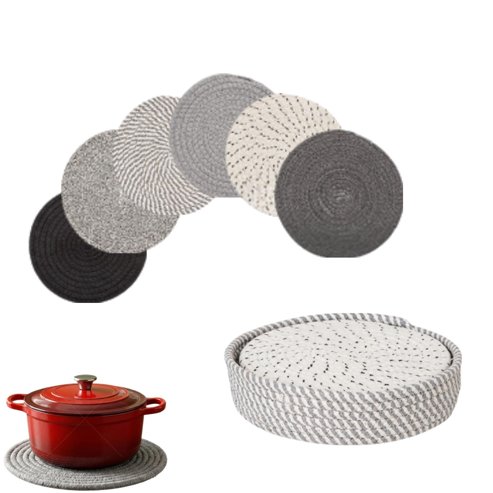 Round Placemats Set, 6pcs 20cm Woven Cotton Placemats, Storage Tray