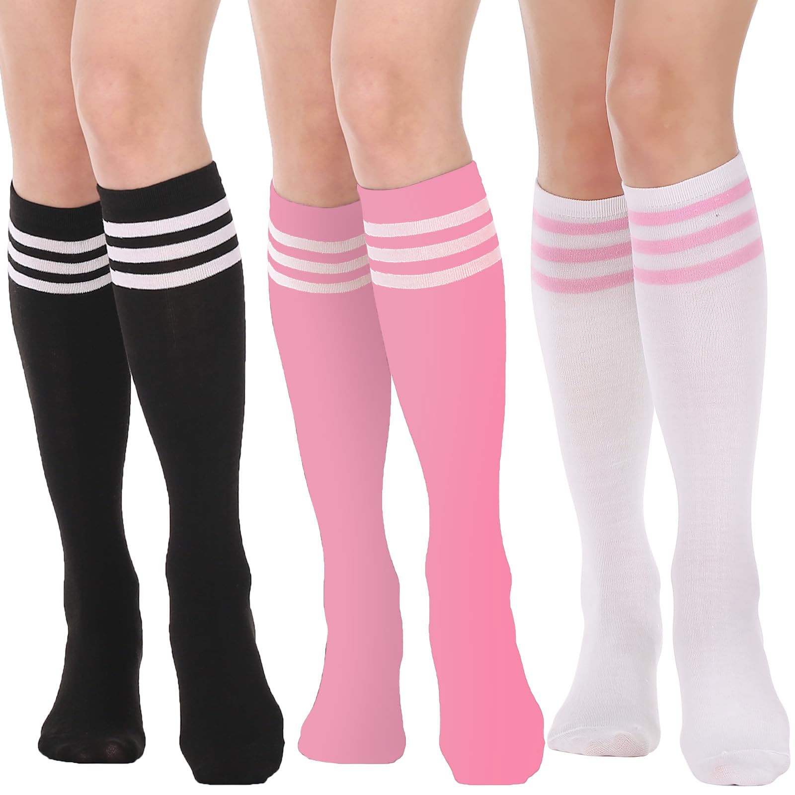 DRESHOW 3 Pairs Cotton Knee High Socks for Women Solid Knit Knee Long Stocking Leg Warmer All Season