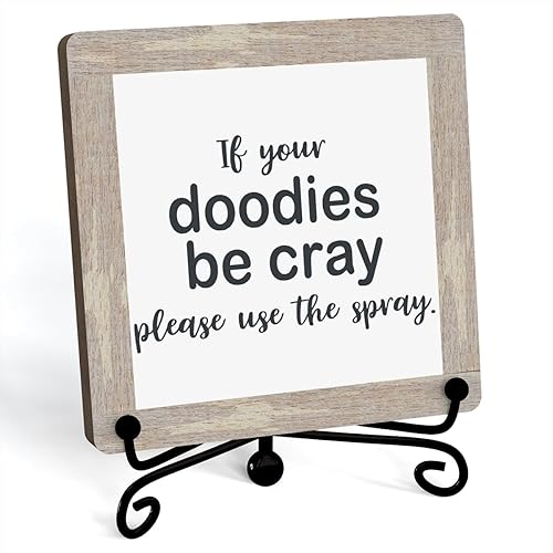 Miniatura 5 de Letreros divertidos de medio baño, letrero de escritorio de madera "Get Naked Just Kidding", arte rústico de baño, decoración de estante con soporte