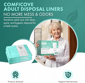 4 Pack Adult Diaper Liner Refills, Compatible with Janibell Akord 280 Slim Model, Adult Diaper System to Eliminate Waste, Odor Resistant by Comficove (4pk)