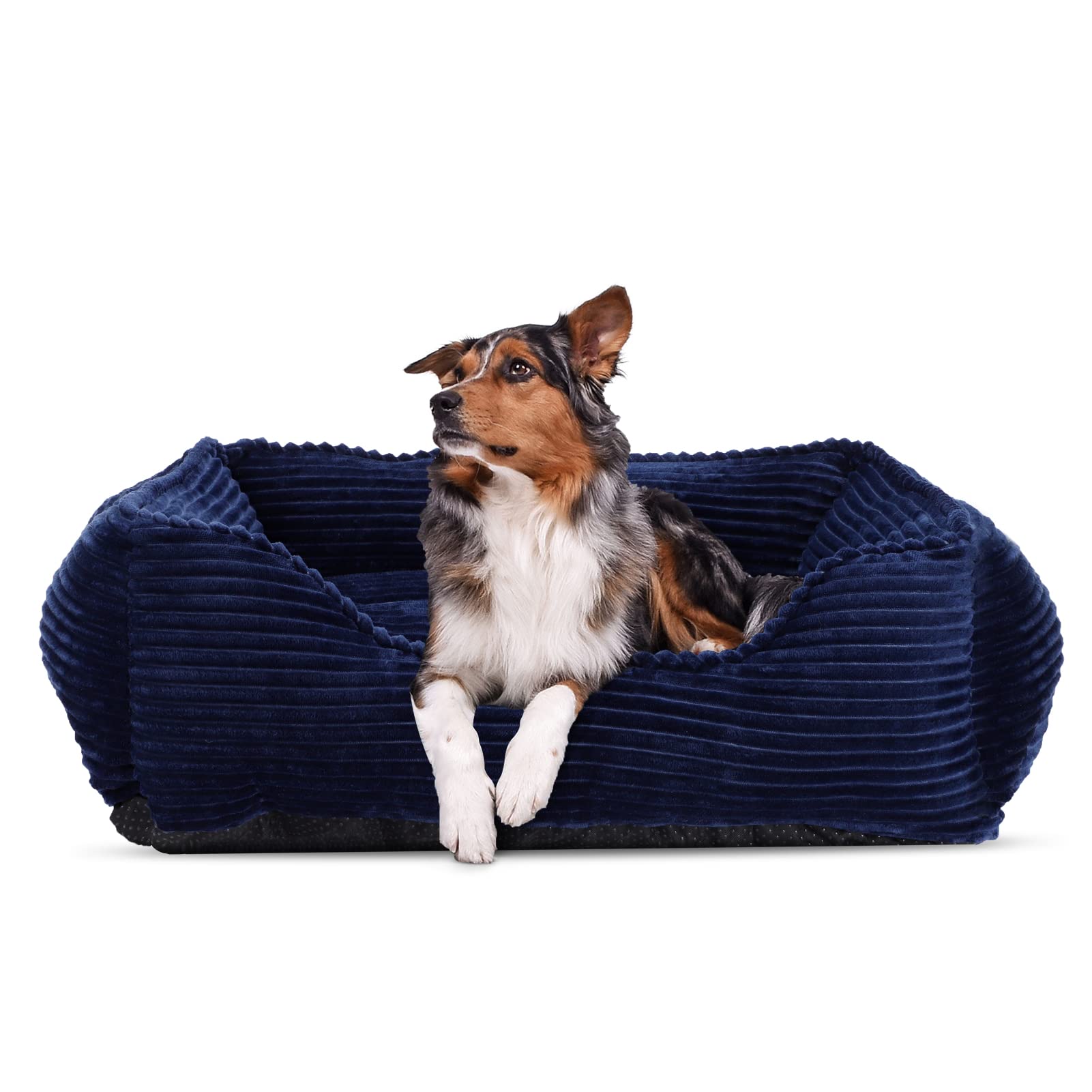 Rectangle Dog Beds for Large Medium Small Dogs, Washable Puppy Bed, Orthopedic Dog Bed, Non-Slip Bottom Breathable Soft Puppy Bed,Calming Pet Cuddler Bed for Indoor (Navy Blue)…