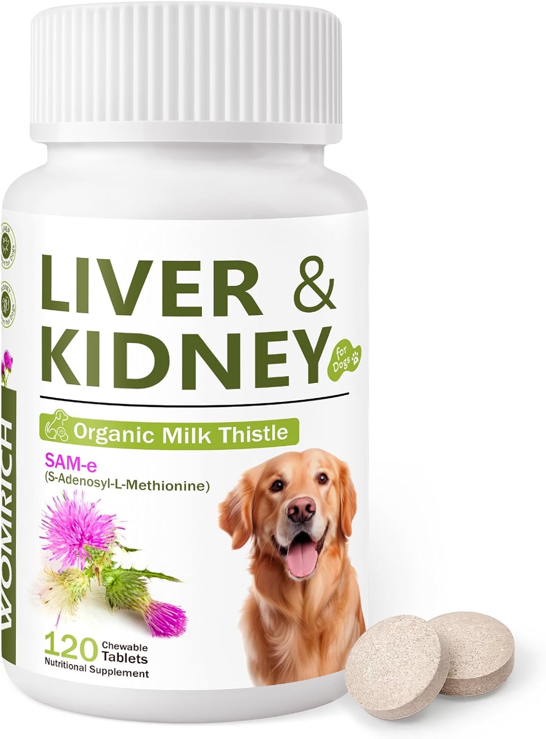Milk Thistle & SAM-E for Dogs, Advanced Liver & Kidney Support with Silymarin, Detox Supplement for Dogs- 120 Chewable Tablets
