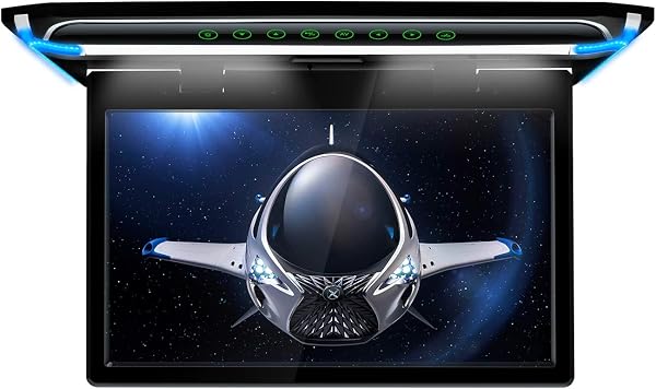 XTRONS 15.6 Inch Ultra-thin Car Ceiling Roof Mounted TFT 180° Max Open Angle 1080P Video Car Overhead Player Roof Mounted Monitor with HDMI/USB/SD Door Control Colourful Aura Lights - 1