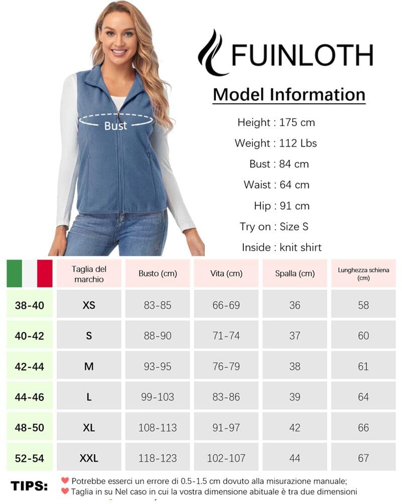 fuinloth Gilet Donna in Pile Smanicato Elegante Invernale Sportivo con Tasca Gilet Termico con Cerniera Senza Maniche Giacca