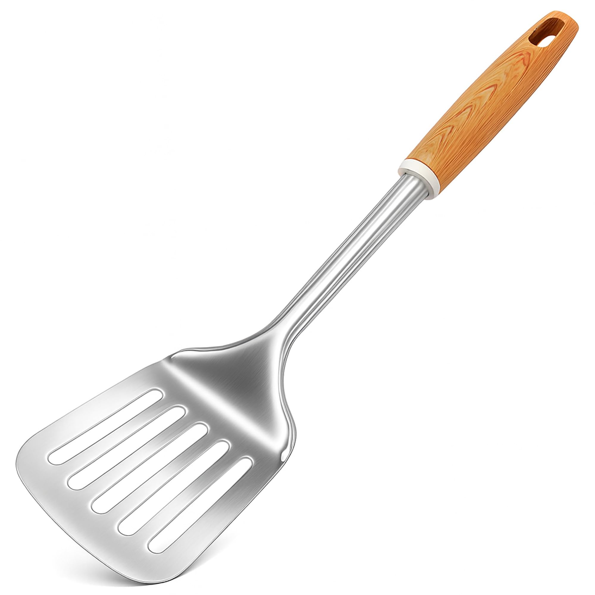 Spatula Slotted Turner, Stainless Steel with Nylon Wood Effect Handle, Strong and Durable Spatula Cooking Turner, Slotted Turner, Multiuse Kitchen Tool