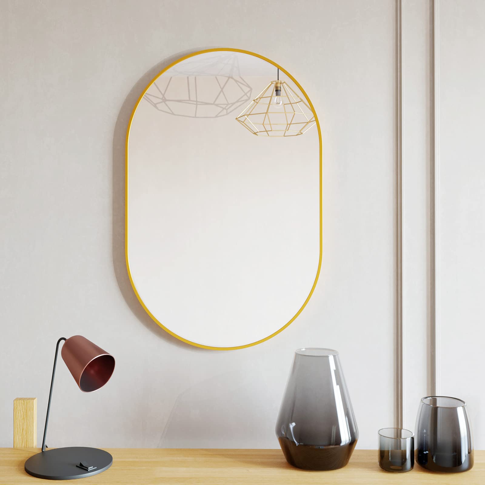 Buy BEAUTYPEAK Wall ed Mirror, 26"x38" Oval Bathroom Mirror, Gold