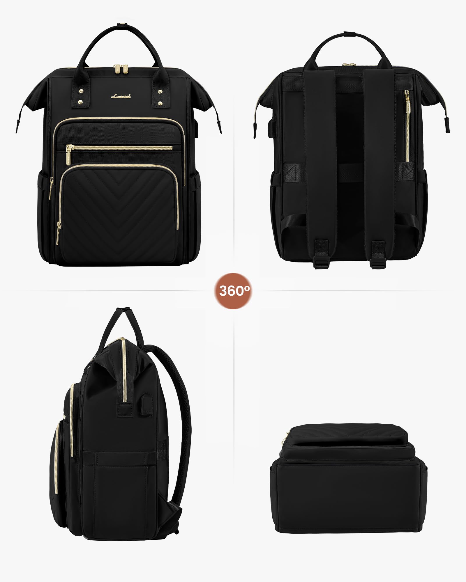 LOVEVOOK Rucksack Damen, 15,6 Zoll Laptop Schulrucksack Mädchen Wasserdicht, Elegant Arbeitstasche Lehrertasche Reiserucksack, Schultasche Tagesrucksack Backpack Women für Uni Büro Reise, Schwarz