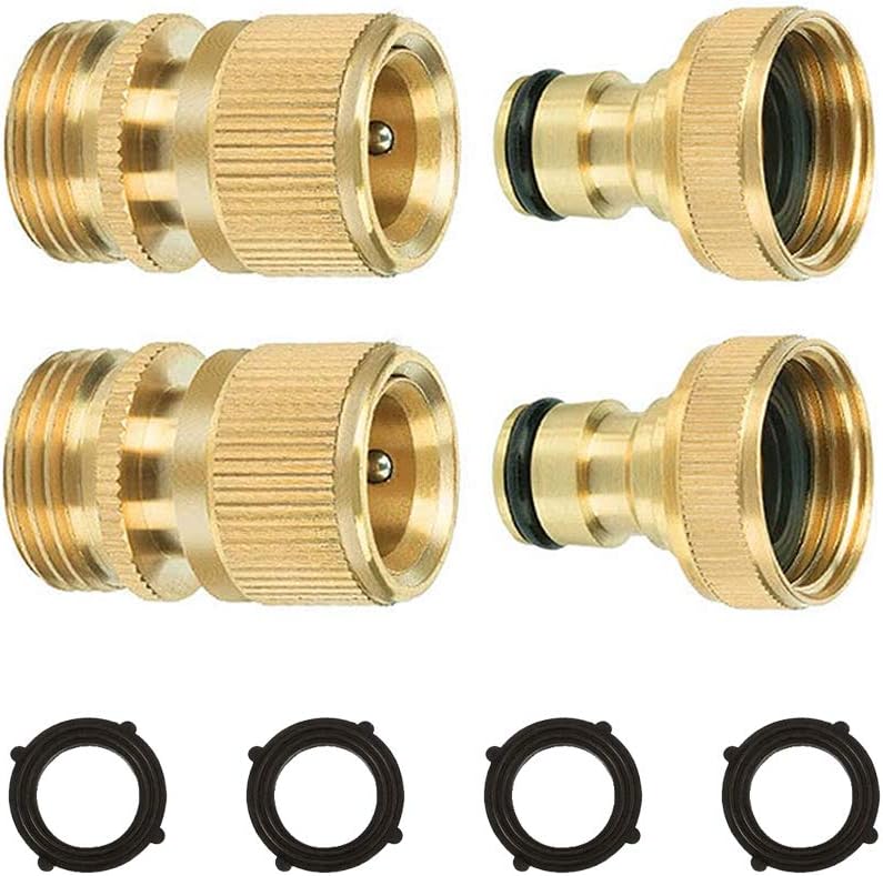 DENOME 3/4 Inch Brass Garden Hose Quick Connector Water Hose 3/4 inch Female and Male Quick Connector Adapter Garden Hose Fitting Water Hose Connectors GHT (2SETS)